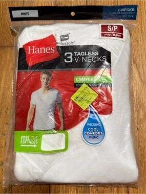 Hanes Comfort Soft Men's White V-Neck Shirts (3 Pack) - Size Small